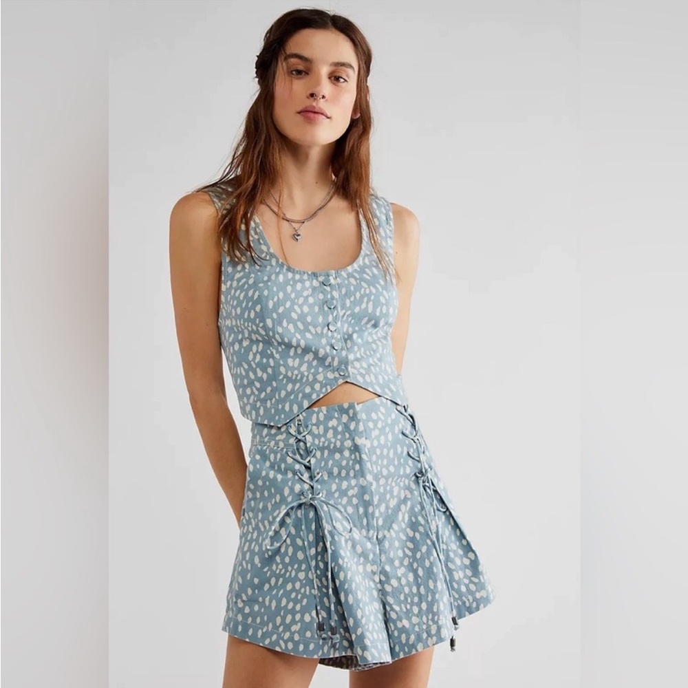 FREE PEOPLE Bennett Crop Cotton Top & Shorts Set in Cloud Combo size 2